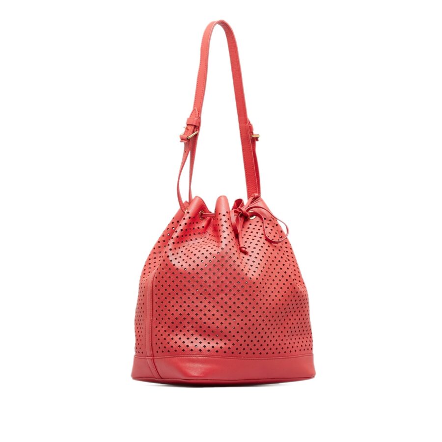 Red Louis Vuitton x Sofia Coppola Flore Perforated Noe Bucket Bag | Studio Nafay