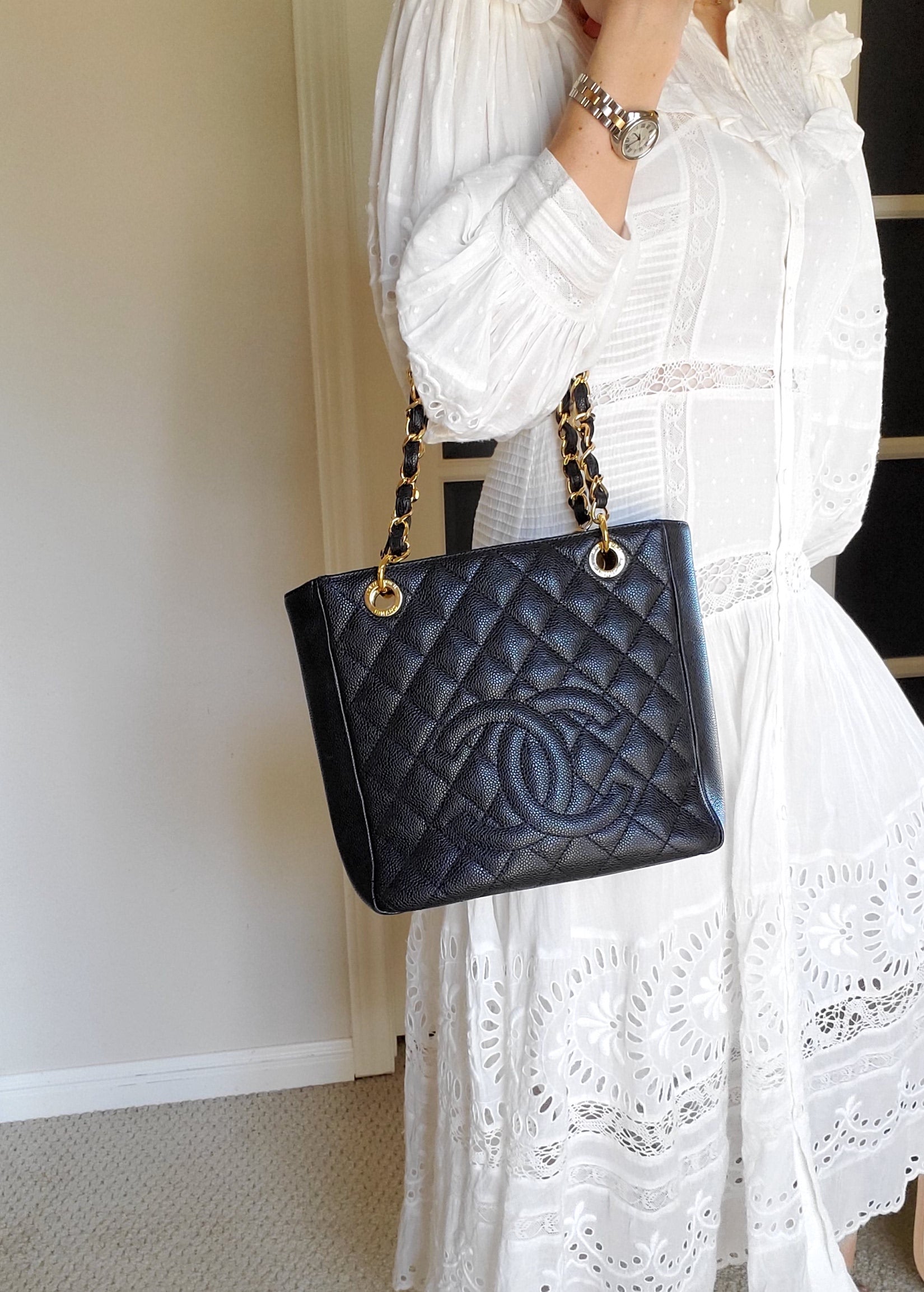 Chanel Black Caviar Petit Quilted Shopping PST Tote