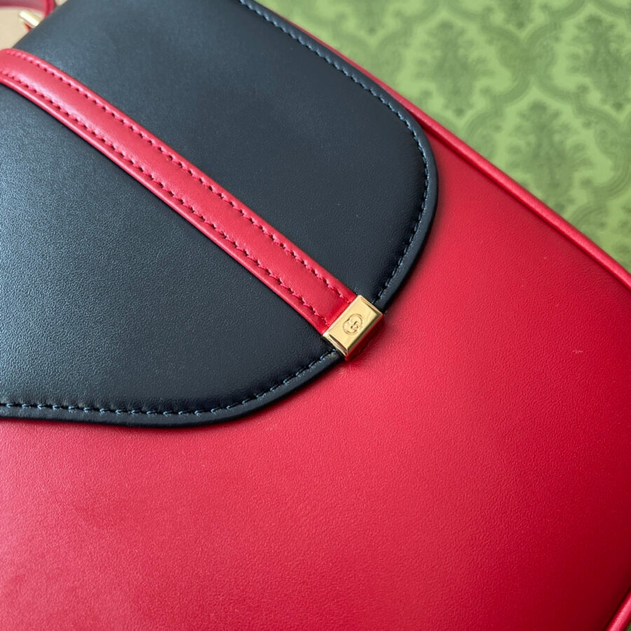 EQUESTRIAN STYLE SHOULDER BAG 21 IN RED MIX BLACK CALFSKIN GOLD HARDWARE | Studio Nafay