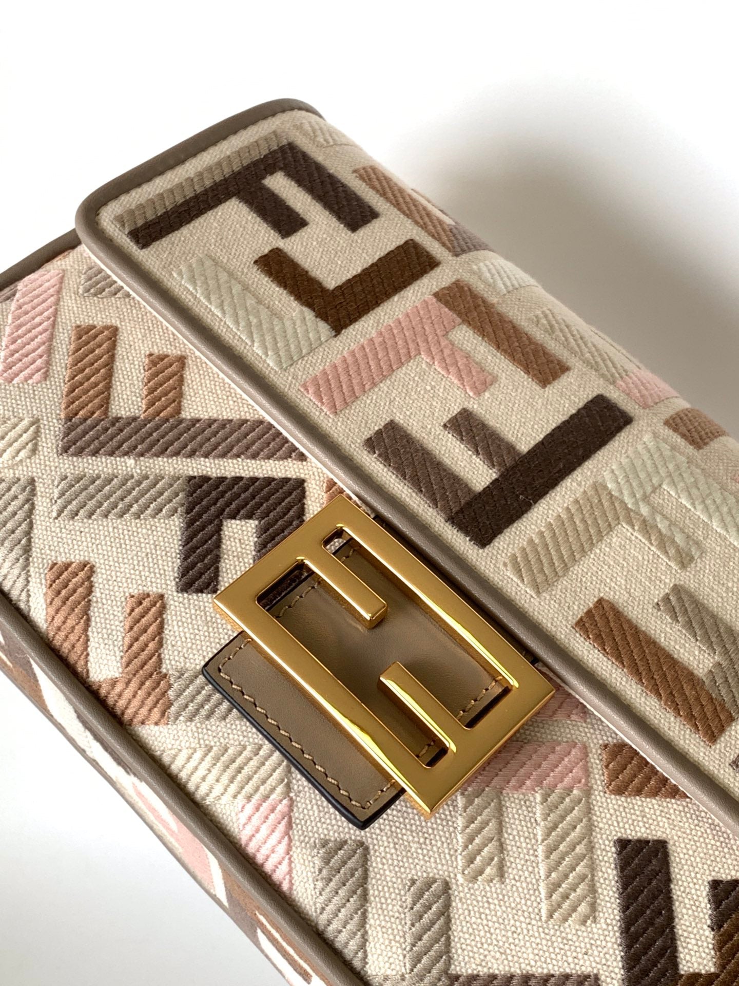 Fend Baguette White Brown And Multicolour Canvas Bag 27 With FF Emb…