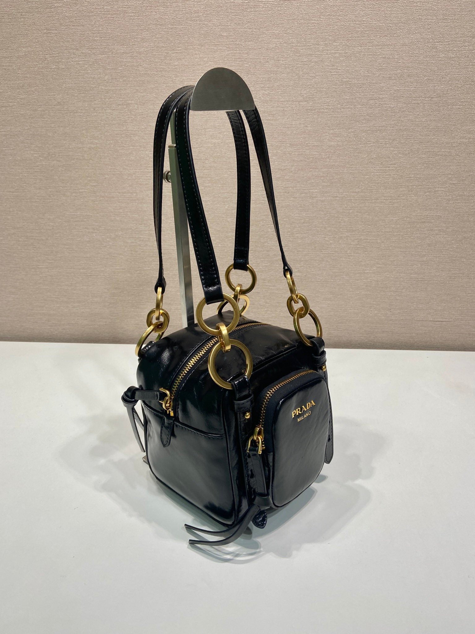 Small Rectangular BAG 14 IN Black OIL WAX Lambskin GOLD Hardware