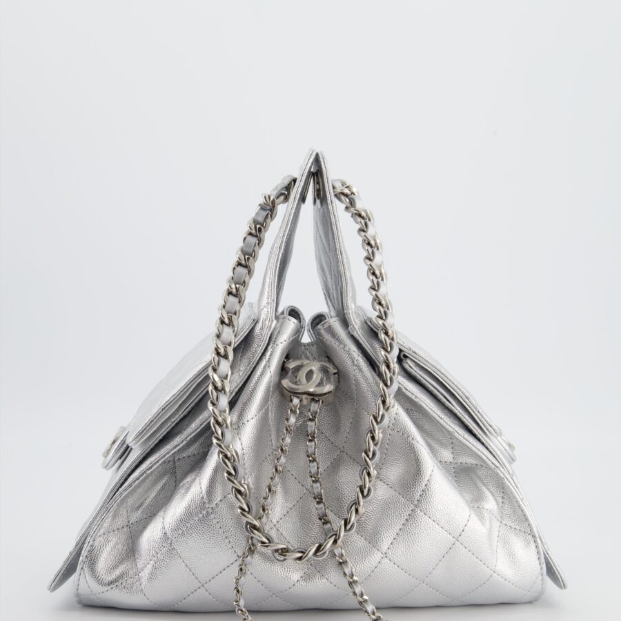 Chanel handbag silver – front view