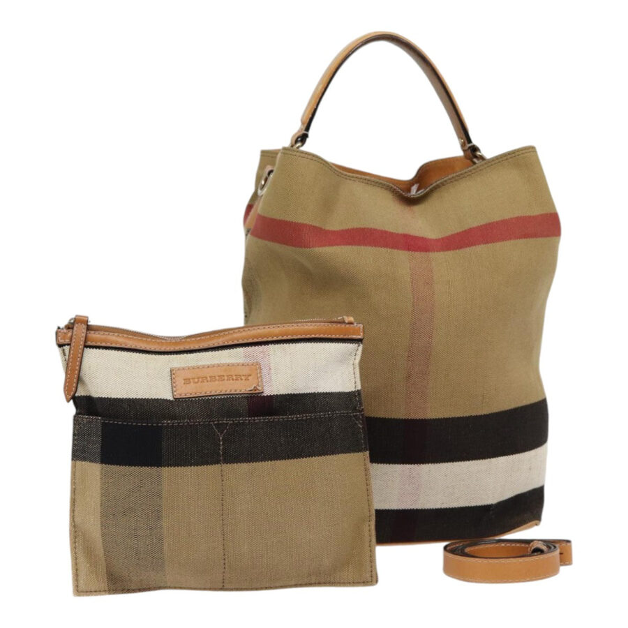 Burberry Nova Check Hand Bag Canvas 2way Beige Gold Auth bs17419 | Studio Nafay