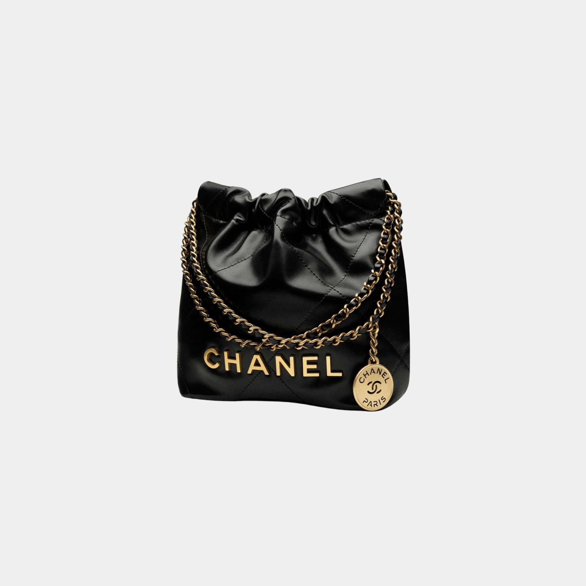CHANEL 22 Mini Handbag Shiny Calfskin Gold Tone Metal Black - Product Image 2