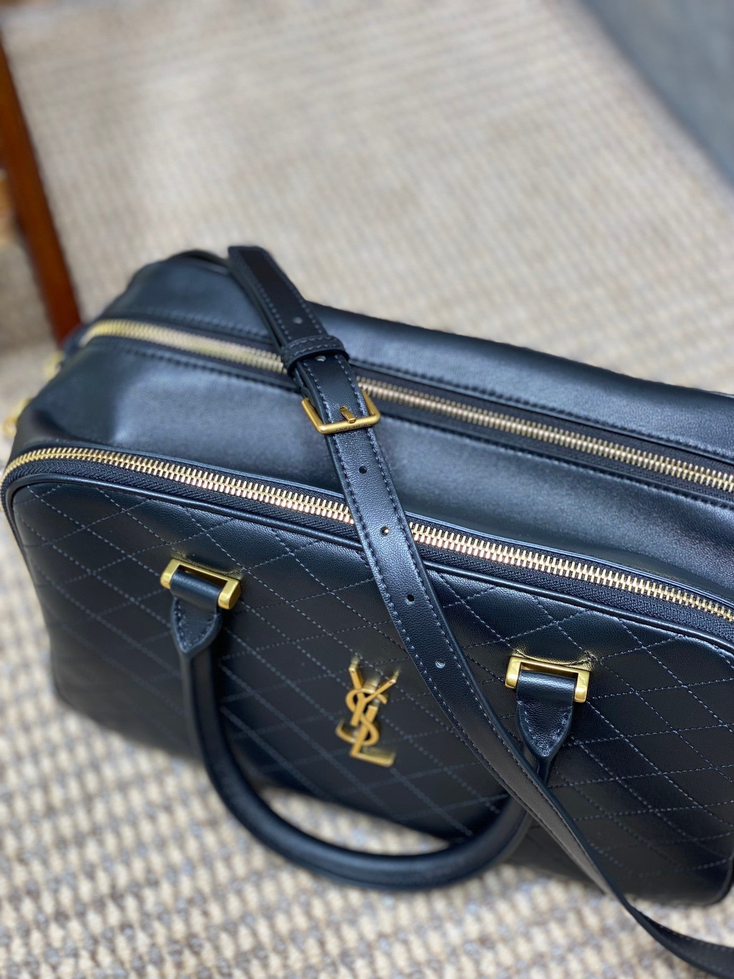 Small Travel BAG 31 IN Black Quilted Lambskin GOLD Hardware