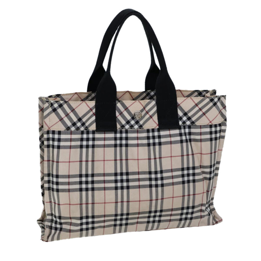 BURBERRY Nova Check Blue Label Hand Bag Nylon Beige Black Auth kk223 | Studio Nafay