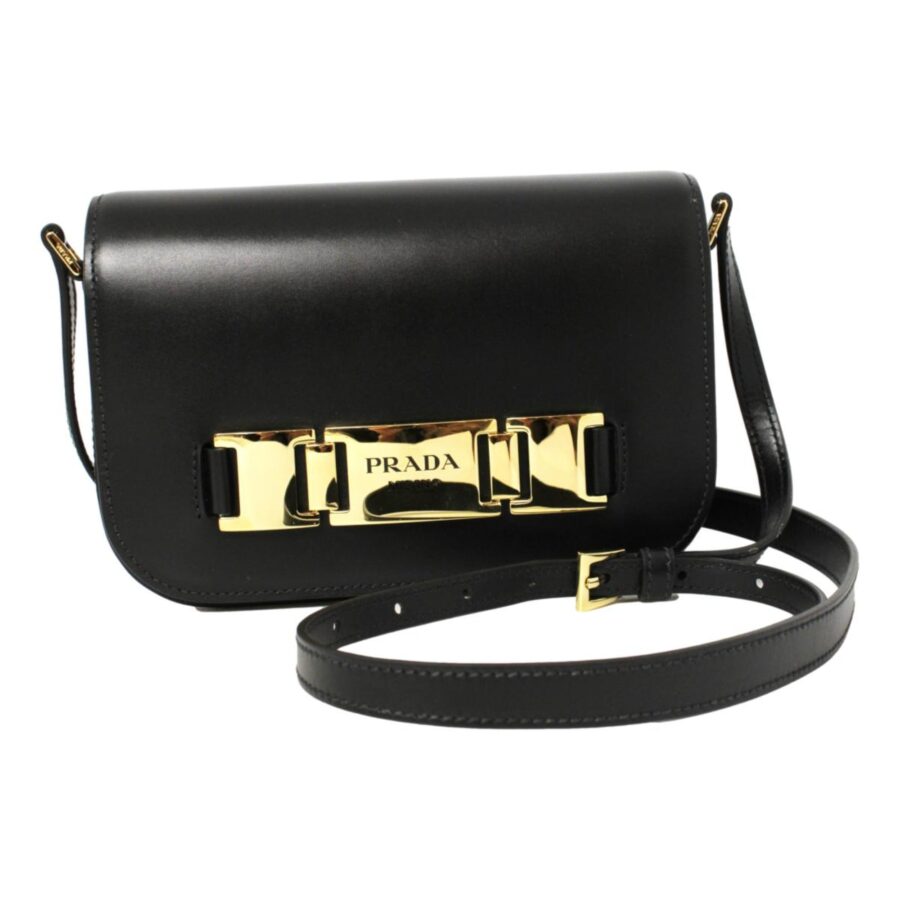 Prada City Calf Leather Black Crossbody Flap Bag | Studio Nafay