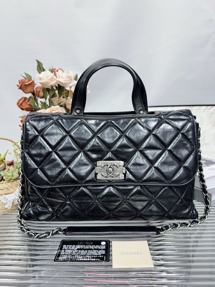 Quilted Black Leather Bolso de Noche bandolera HFY