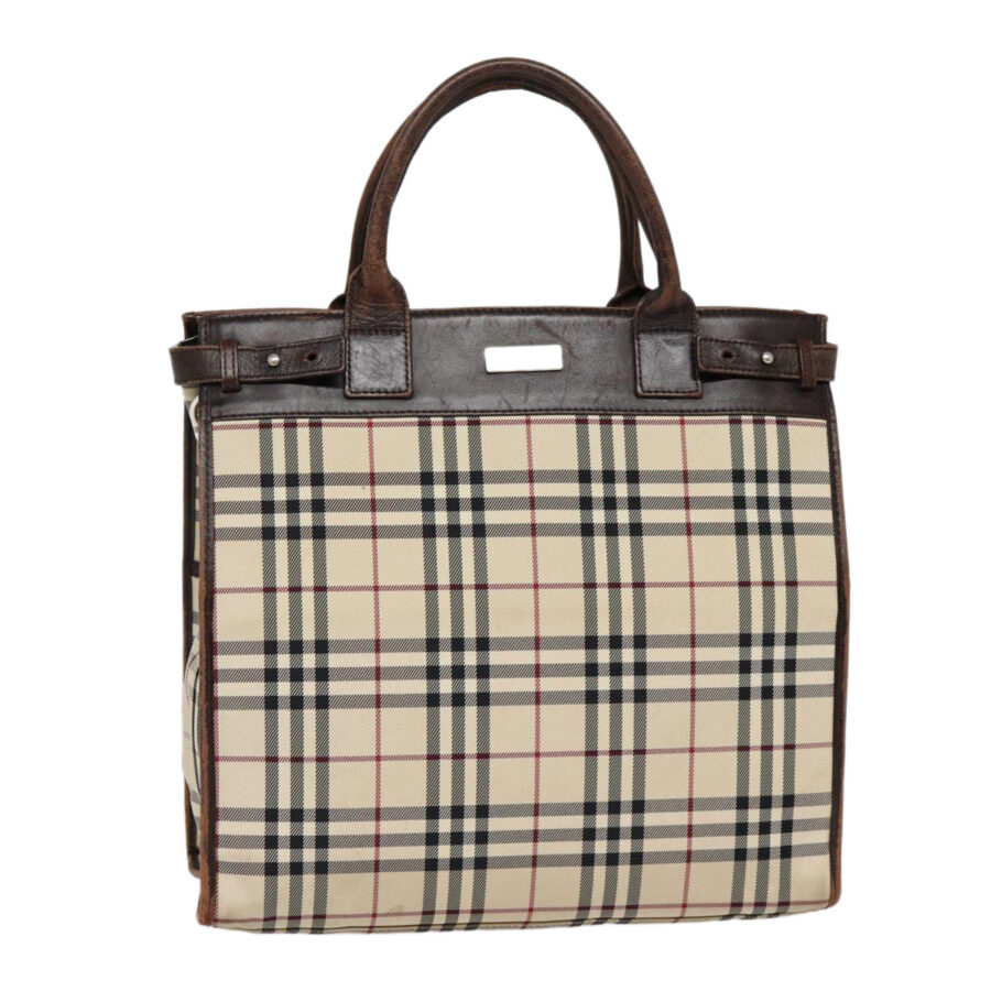 Burberry Nova Check Hand Bag Canvas Beige Silver Auth yk14284 | Studio Nafay